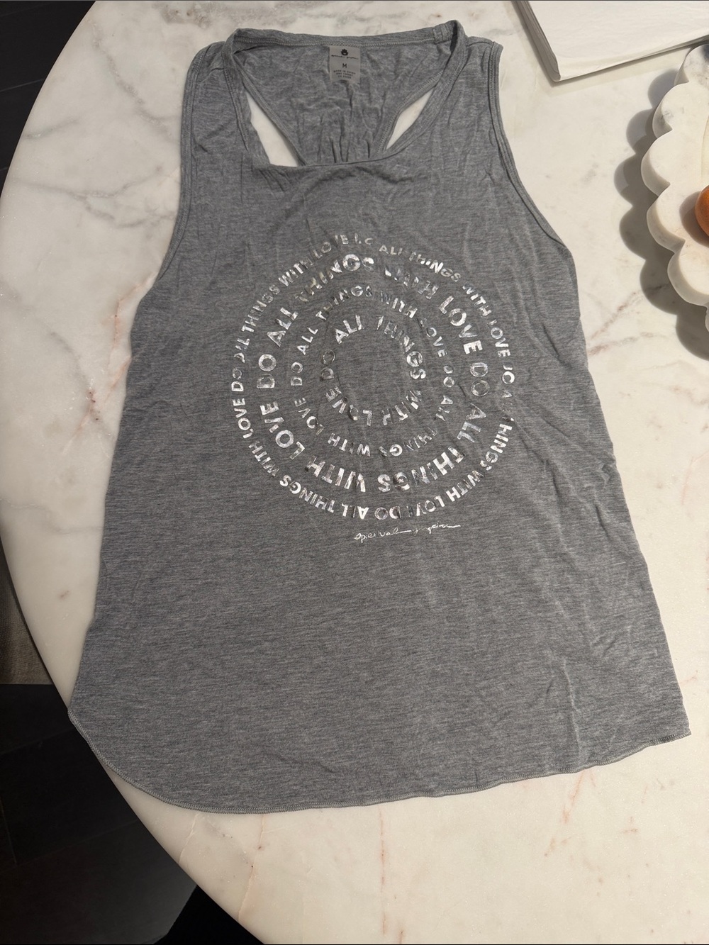 Spiritual Gangster Gray Racerback Tank with White Love Circle Graphic
